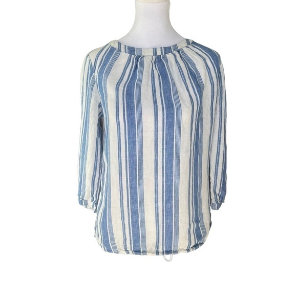 Boden - Blue & White Striped Linen Button Blouse Shirt Sz 2 - Picture 1 of 5